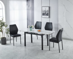 Modernique Sintere Stone Top Extending Dining Table Set With 4 Faux Leather Chairs, Stone Effect & Metal Frame - thumbnail 2