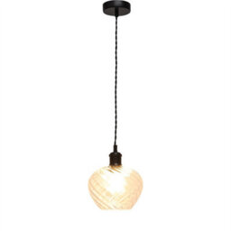 First Choice Lighting Set Of 2 Bradson - Clear Swirl Glass Black Retro Pendant Fittings - thumbnail 3