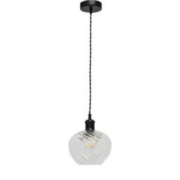 First Choice Lighting Set Of 2 Bradson - Clear Swirl Glass Black Retro Pendant Fittings - thumbnail 2