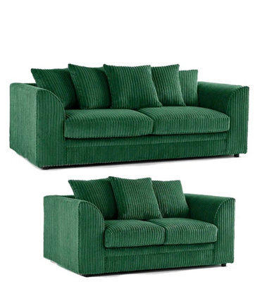 BlissFurniture Ltd Jumbo Cord 3+2 Seater Sofa Set With Soft Fabric In Green Colour