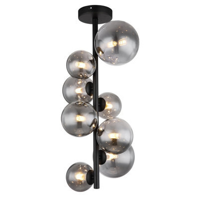 Luminosa Lighting Luminosa Riha Globe Ceiling Light Matt Black Smoke Glass Shade 8X G9 3000K - image 1