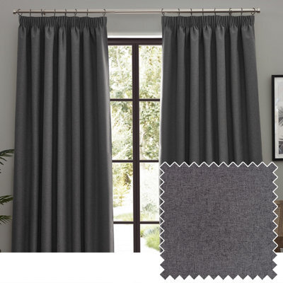 furn. Furn Dawn Textured Blackout Pencil Pleat Curtain Pair Charcoal (W)229Cm X (D)183Cm - image 1