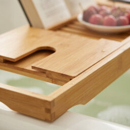 Expandable Bamboo Bath Tray Caddy For Bathtub With Wine Glass Holder, Tablet & Book Stand, Foldable Retractable Bath Organizer - thumbnail 7