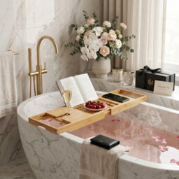 Expandable Bamboo Bath Tray Caddy For Bathtub With Wine Glass Holder, Tablet & Book Stand, Foldable Retractable Bath Organizer - thumbnail 8