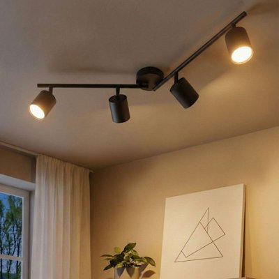 Beliani Four-Light Black Industrial Spotlight Ceiling Lamp - Adjustable Heads, Matte Iron Finish, Warm White - image 1