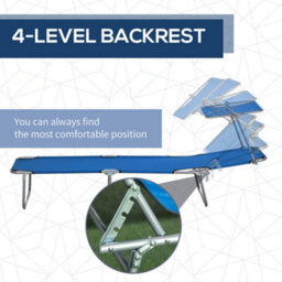 Outsunny Folding Sun Lounger Set Of 2 W/ Sunshade Adjustable Backrest Blue - thumbnail 5