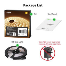 Lepro 12V Led Strip Light (No Power Plug), Warm White 3000K, 60 Leds/m, 5M 2300Lm - thumbnail 5