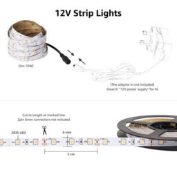 Lepro 12V Led Strip Light (No Power Plug), Warm White 3000K, 60 Leds/m, 5M 2300Lm - thumbnail 4