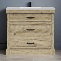 Teamson Home Single Bathroom Vanity With Integrated Square Sink And Two Drawers, Light Oak - 915 X 865 X 467 (mm)