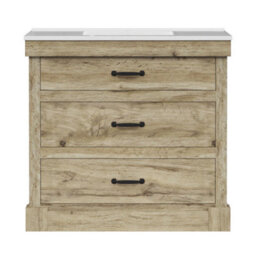 Teamson Home Single Bathroom Vanity With Integrated Square Sink And Two Drawers, Light Oak - 915 X 865 X 467 (mm) - thumbnail 2