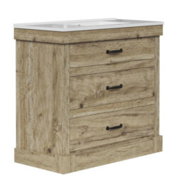 Teamson Home Single Bathroom Vanity With Integrated Square Sink And Two Drawers, Light Oak - 915 X 865 X 467 (mm) - thumbnail 3