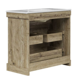 Teamson Home Single Bathroom Vanity With Integrated Square Sink And Two Drawers, Light Oak - 915 X 865 X 467 (mm) - thumbnail 5