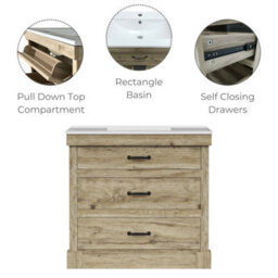 Teamson Home Single Bathroom Vanity With Integrated Square Sink And Two Drawers, Light Oak - 915 X 865 X 467 (mm) - thumbnail 6
