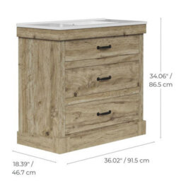 Teamson Home Single Bathroom Vanity With Integrated Square Sink And Two Drawers, Light Oak - 915 X 865 X 467 (mm) - thumbnail 7