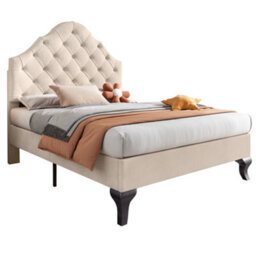Btm Upholstered Bed 90X190 Slatted Frame Headboard Height-Adjustable Youth Bed Velvet Beige - thumbnail 6