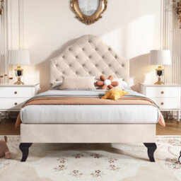 Btm Upholstered Bed 90X190 Slatted Frame Headboard Height-Adjustable Youth Bed Velvet Beige - thumbnail 3