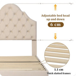 Btm Upholstered Bed 90X190 Slatted Frame Headboard Height-Adjustable Youth Bed Velvet Beige - thumbnail 5