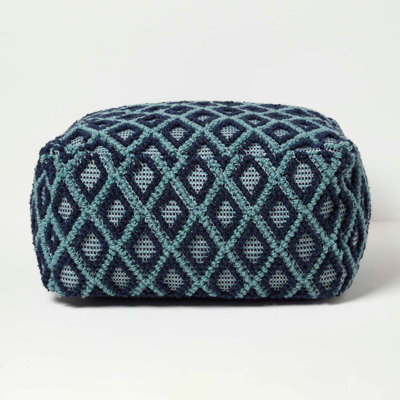 Homescapes Tula Handwoven Textured Navy & Teal Pouffe Bean Cube - image 1