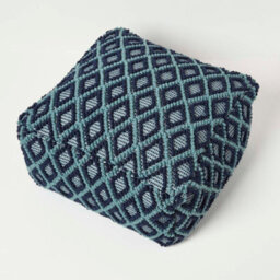 Homescapes Tula Handwoven Textured Navy & Teal Pouffe Bean Cube - thumbnail 5