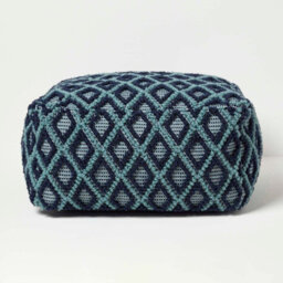 Homescapes Tula Handwoven Textured Navy & Teal Pouffe Bean Cube