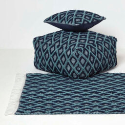 Homescapes Tula Handwoven Textured Navy & Teal Pouffe Bean Cube - thumbnail 6