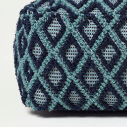 Homescapes Tula Handwoven Textured Navy & Teal Pouffe Bean Cube - thumbnail 3