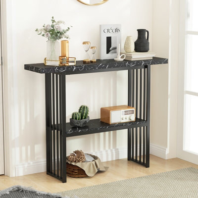 Costway 2-Tier Console Table White Faux Marble Sofa Table Modern Entryway Hallway Narrow Table - image 1