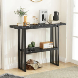 Costway 2-Tier Console Table White Faux Marble Sofa Table Modern Entryway Hallway Narrow Table - thumbnail 1