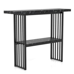 Costway 2-Tier Console Table White Faux Marble Sofa Table Modern Entryway Hallway Narrow Table - thumbnail 2
