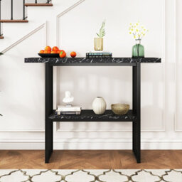 Costway 2-Tier Console Table White Faux Marble Sofa Table Modern Entryway Hallway Narrow Table - thumbnail 5