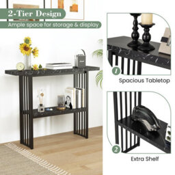 Costway 2-Tier Console Table White Faux Marble Sofa Table Modern Entryway Hallway Narrow Table - thumbnail 7