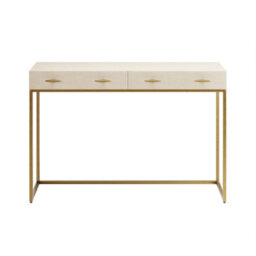 Wyld Haus Urbino Ivory Faux Shagreen Console Table With Antique Brass Frame And 4 Drawers - thumbnail 3