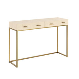Wyld Haus Urbino Ivory Faux Shagreen Console Table With Antique Brass Frame And 4 Drawers - thumbnail 4
