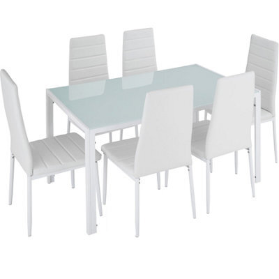 Tectake Dining Table And Chairs Brandenburg - 6 Chairs & 1 Table, Faux Leather Cover - White/white - image 1
