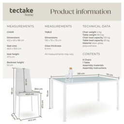 Tectake Dining Table And Chairs Brandenburg - 6 Chairs & 1 Table, Faux Leather Cover - White/white - thumbnail 6