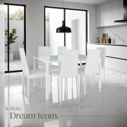 Tectake Dining Table And Chairs Brandenburg - 6 Chairs & 1 Table, Faux Leather Cover - White/white - thumbnail 7