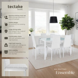 Tectake Dining Table And Chairs Brandenburg - 6 Chairs & 1 Table, Faux Leather Cover - White/white - thumbnail 2