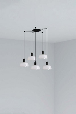 Luminosa Lighting Luminosa Tatawin Small Cluster Pendant Ceiling Light Black, Gloss White 5X E27