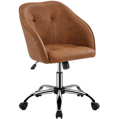 Yaheetech Height Adjustable Swivel Desk Chair With Castors And Armrests - Brown / Faux Leather - image 1