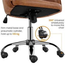 Yaheetech Height Adjustable Swivel Desk Chair With Castors And Armrests - Brown / Faux Leather - thumbnail 8