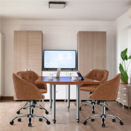 Yaheetech Height Adjustable Swivel Desk Chair With Castors And Armrests - Brown / Faux Leather - thumbnail 2