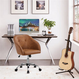 Yaheetech Height Adjustable Swivel Desk Chair With Castors And Armrests - Brown / Faux Leather - thumbnail 3