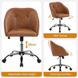 Yaheetech Height Adjustable Swivel Desk Chair With Castors And Armrests - Brown / Faux Leather - thumbnail 5