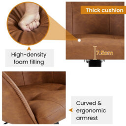 Yaheetech Height Adjustable Swivel Desk Chair With Castors And Armrests - Brown / Faux Leather - thumbnail 6