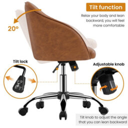 Yaheetech Height Adjustable Swivel Desk Chair With Castors And Armrests - Brown / Faux Leather - thumbnail 7