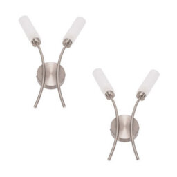 Valuelights Maya Pair - 2 Way Curved Brushed Chrome Wall Light Fitting For Living Room Lounge Hallway - Led Bulbs Included - thumbnail 2