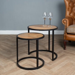 Elm Home And Garden Round Nest Of Two Tables Solid Mango Wood Black Metal End Side 58Cm X 55Cm X 55Cm Fully Assembled
