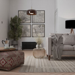Loomed Neutral Beige Distressed Striped Geo Border Soft Living Area Rug 120X170Cm - thumbnail 2