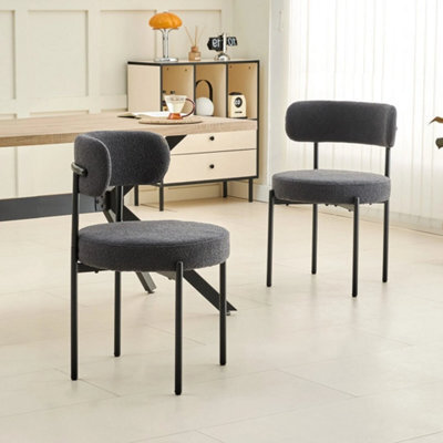 2Pcs Black Modern Teddy Fabric Dining Chair With Metal Leg For Kitchen Study - image 1
