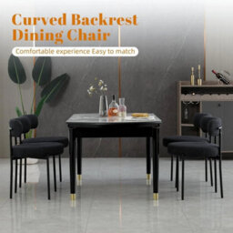 2Pcs Black Modern Teddy Fabric Dining Chair With Metal Leg For Kitchen Study - thumbnail 5
